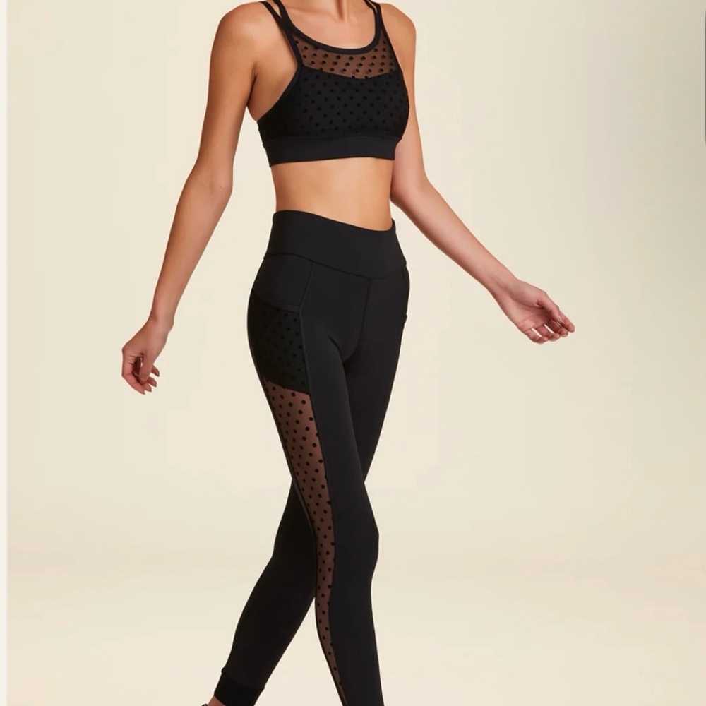 Alala Black Polka Dot Mesh Leggings and Bra- sold as a SET